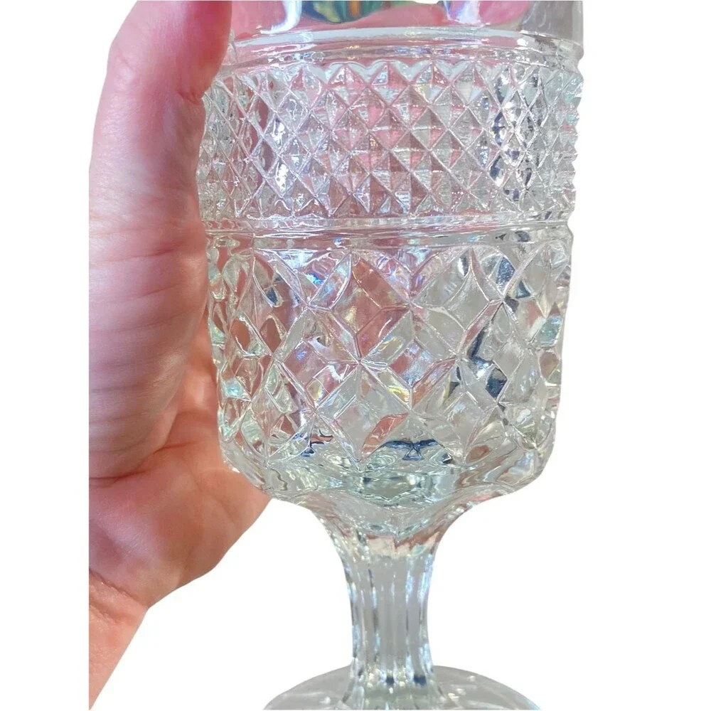 Anchor Hocking Vintage Large Wexford Wine Goblets Set of Four 6 5/8 Inch
